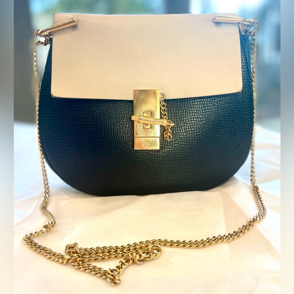 Chloé Drew Chain Pochette Bag (not mini), Beige and Black, EUC - Picture 1 of 15